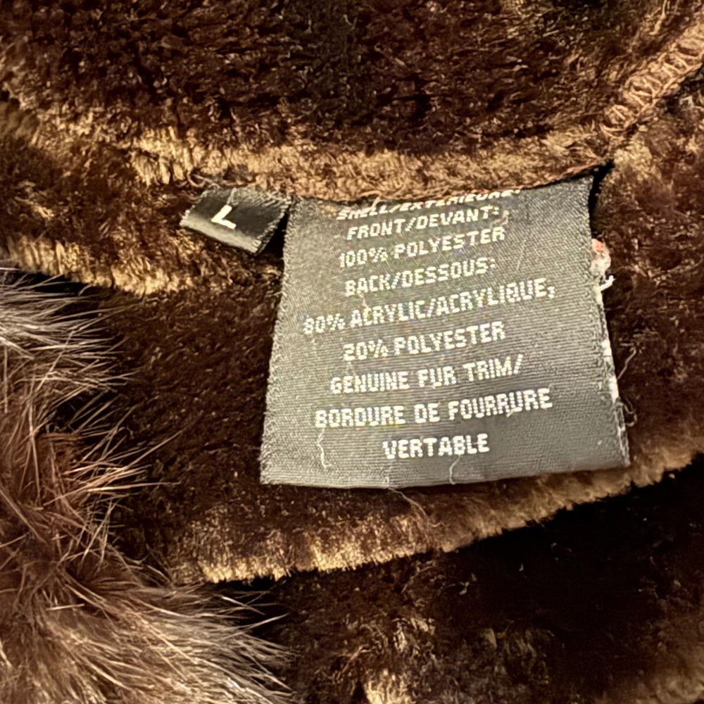 Dana Buchman Faux Suede Coat L Brown Genuine Fur Trim Winter Jacket Luxe Elegant - Picture 13 of 15